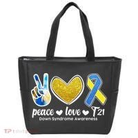Peace Love T21 Down Syndrome Awareness Ribbon Tote Bag thumb 0