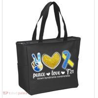 Peace Love T21 Down Syndrome Awareness Ribbon Tote Bag thumb 2