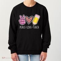 Peace Love Teach Plaid and Leopard Prints Women's Sweatshirt thumb 0
