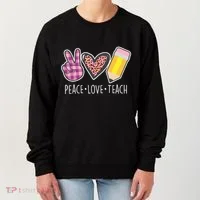 Peace Love Teach Plaid and Leopard Prints Women's Sweatshirt thumb 0