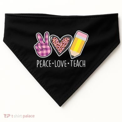 Peace Love Teach Plaid and Leopard Prints USA-Made Doggie Bandana