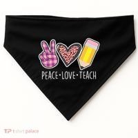 Peace Love Teach Plaid and Leopard Prints USA-Made Doggie Bandana thumb 0