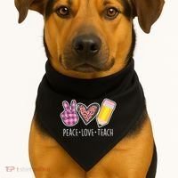 Peace Love Teach Plaid and Leopard Prints USA-Made Doggie Bandana thumb 1