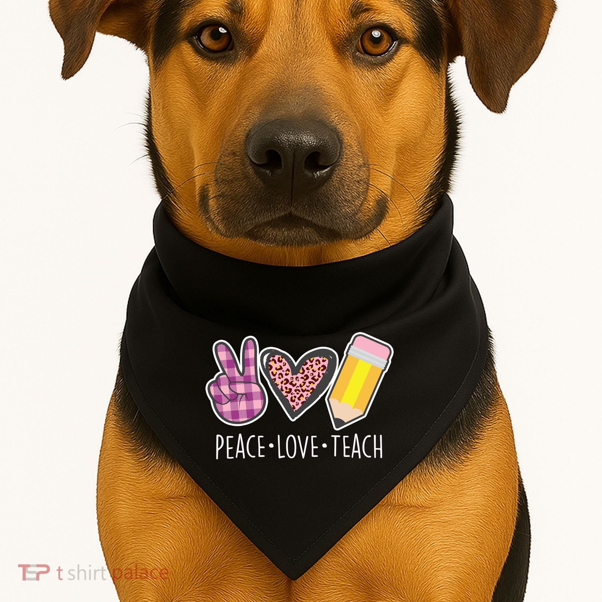 Peace Love Teach Plaid and Leopard Prints USA-Made Doggie Bandana
