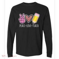 Peace Love Teach Plaid and Leopard Prints Comfort Colors Heavyweight Long Sleeve T-Shirt thumb 0