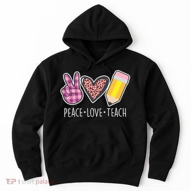 Peace Love Teach Plaid and Leopard Prints Hoodie