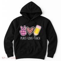 Peace Love Teach Plaid and Leopard Prints Hoodie thumb 0