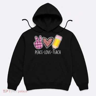 Peace Love Teach Plaid and Leopard Prints Hoodie