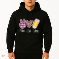 Peace Love Teach Plaid and Leopard Prints Hoodie thumb 2