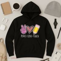 Peace Love Teach Plaid and Leopard Prints Hoodie thumb 3