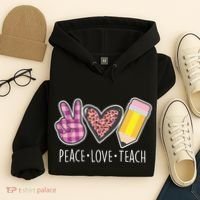 Peace Love Teach Plaid and Leopard Prints Hoodie thumb 4