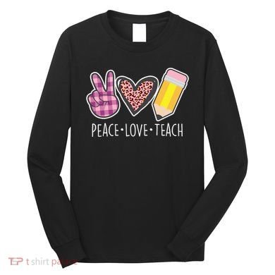 Peace Love Teach Plaid and Leopard Prints Long Sleeve Shirt
