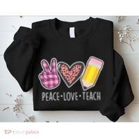 Peace Love Teach Plaid and Leopard Prints Sweatshirt thumb 2