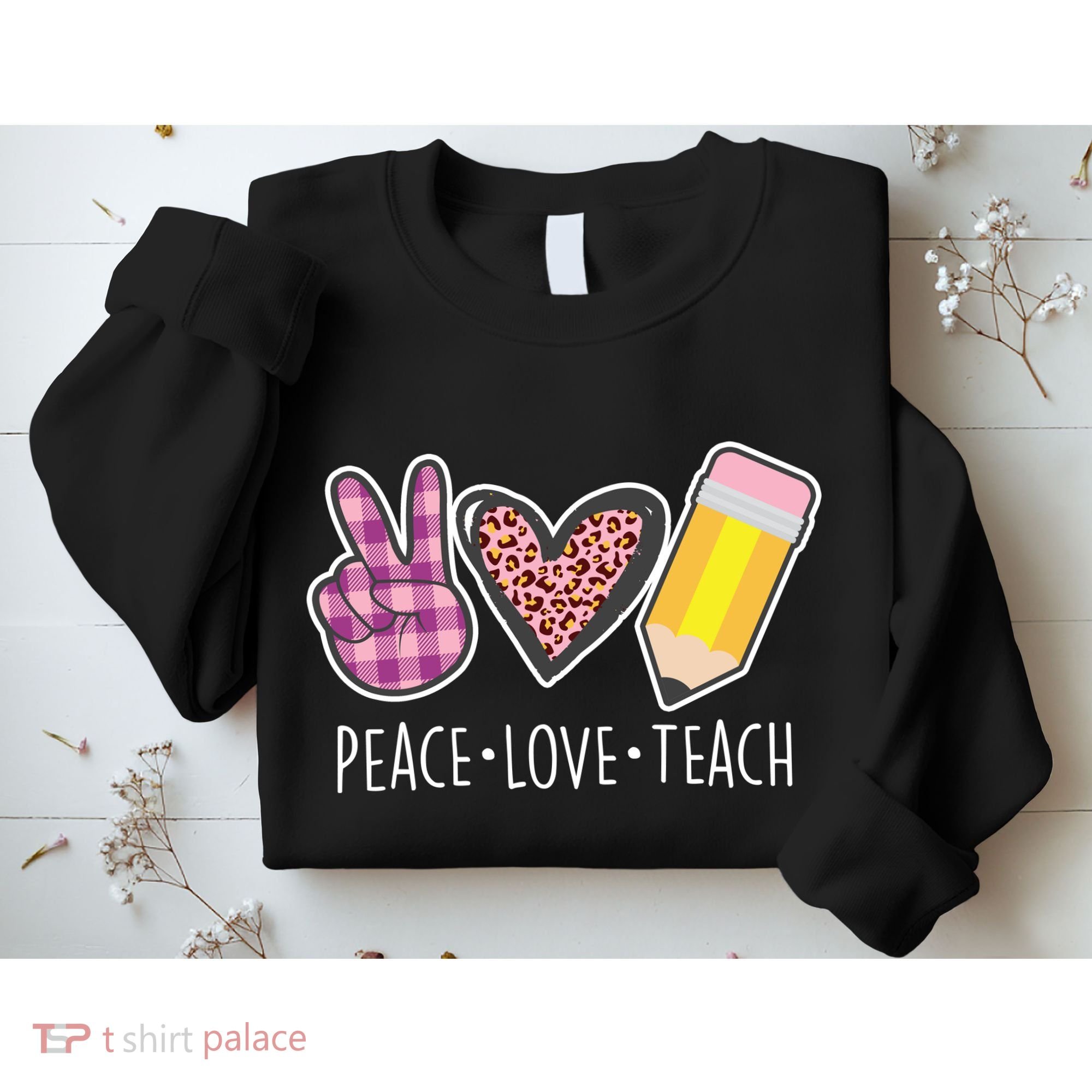 Peace Love Teach Plaid and Leopard Prints Sweatshirt