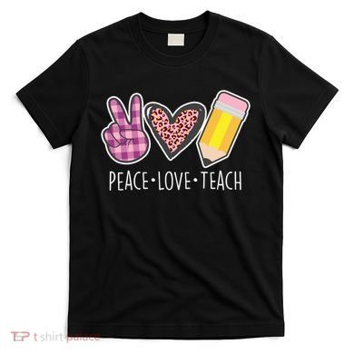 Peace Love Teach Plaid and Leopard Prints T-Shirt