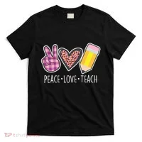 Peace Love Teach Plaid and Leopard Prints T-Shirt thumb 0