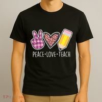 Peace Love Teach Plaid and Leopard Prints T-Shirt thumb 3