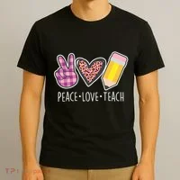 Peace Love Teach Plaid and Leopard Prints T-Shirt thumb 3