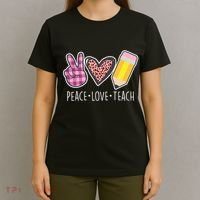 Peace Love Teach Plaid and Leopard Prints T-Shirt thumb 4