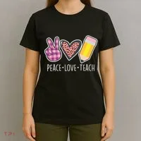 Peace Love Teach Plaid and Leopard Prints T-Shirt thumb 4