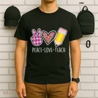 Peace Love Teach Plaid and Leopard Prints T-Shirt thumb 6