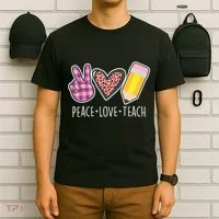 Peace Love Teach Plaid and Leopard Prints T-Shirt thumb 6