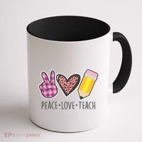 Peace Love Teach Plaid and Leopard Prints Coffee Mug thumb 1