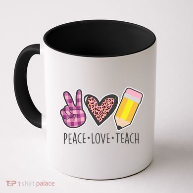 Peace Love Teach Plaid and Leopard Prints Coffee Mug