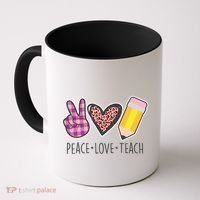 Peace Love Teach Plaid and Leopard Prints Coffee Mug thumb 0