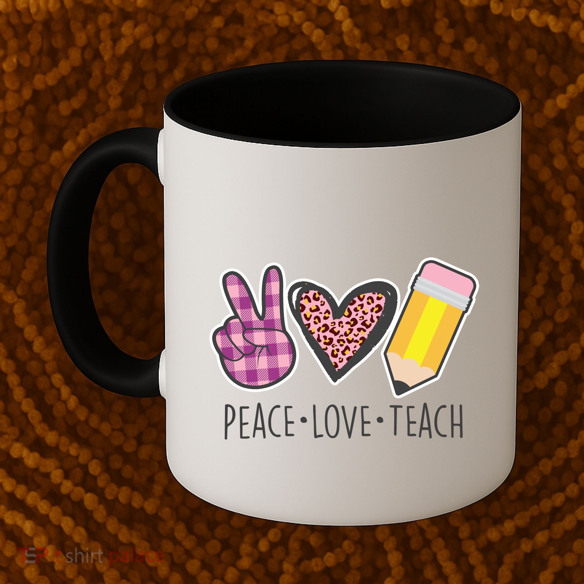 Peace Love Teach Plaid and Leopard Prints Coffee Mug