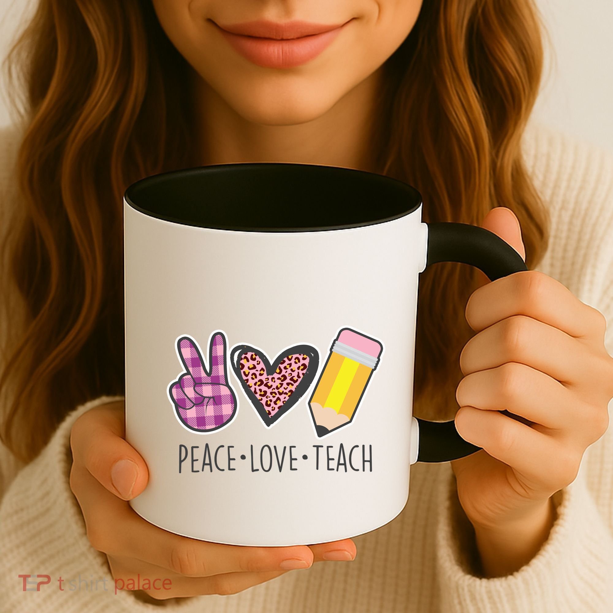Peace Love Teach Plaid and Leopard Prints Coffee Mug
