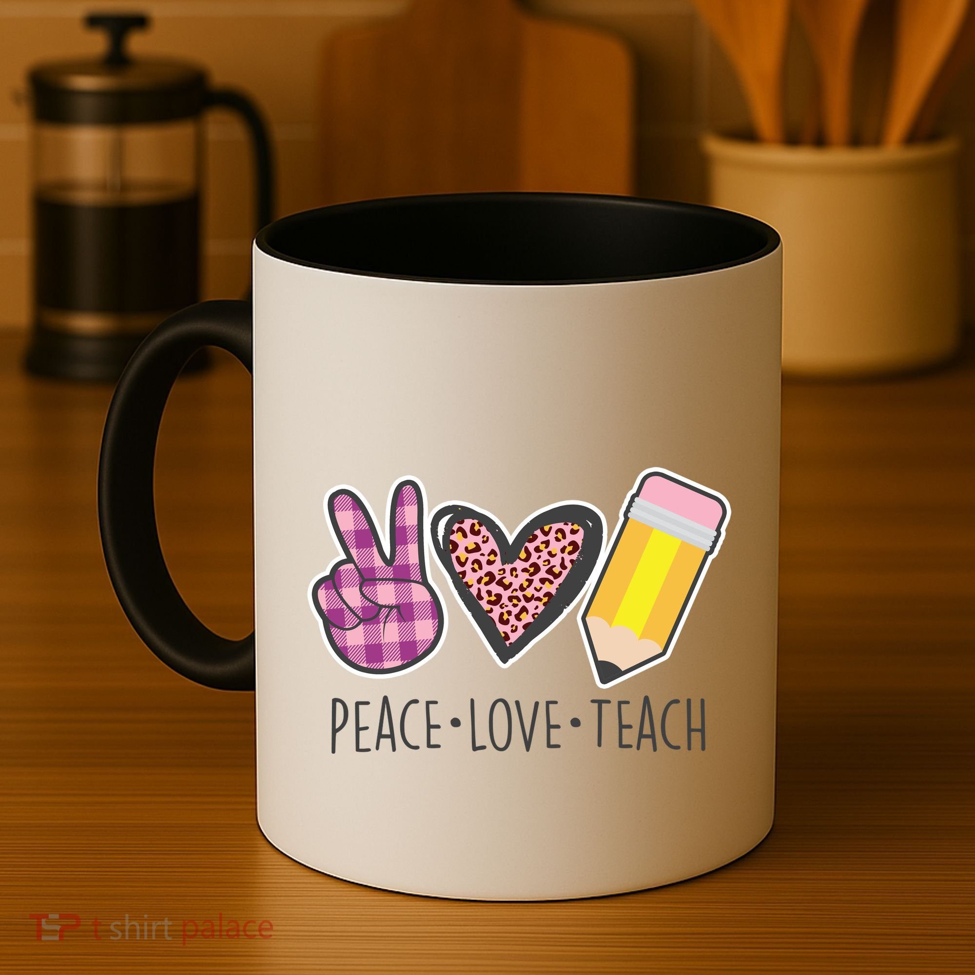 Peace Love Teach Plaid and Leopard Prints Coffee Mug