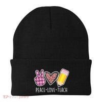 Peace Love Teach Plaid and Leopard Prints Beanie thumb 0