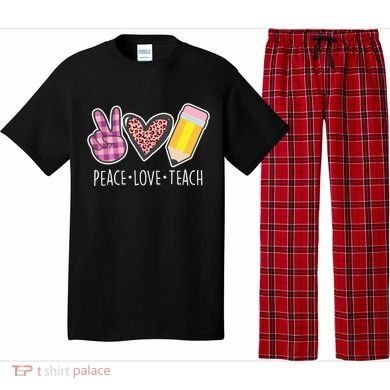 Peace Love Teach Plaid and Leopard Prints Pajama Set