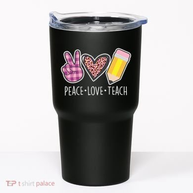 Peace Love Teach Plaid and Leopard Prints Tumbler