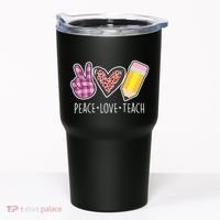 Peace Love Teach Plaid and Leopard Prints Tumbler thumb 0