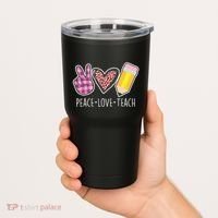 Peace Love Teach Plaid and Leopard Prints Tumbler thumb 2