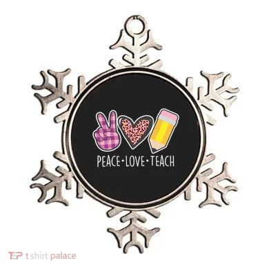 Peace Love Teach Plaid and Leopard Prints Ornament