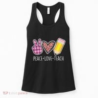 Peace Love Teach Plaid and Leopard Prints Women's Tank Top thumb 0