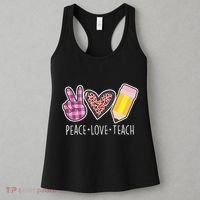Peace Love Teach Plaid and Leopard Prints Women's Tank Top thumb 3