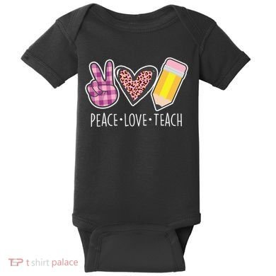 Peace Love Teach Plaid and Leopard Prints Baby Bodysuit