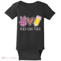 Peace Love Teach Plaid and Leopard Prints Baby Bodysuit thumb 0
