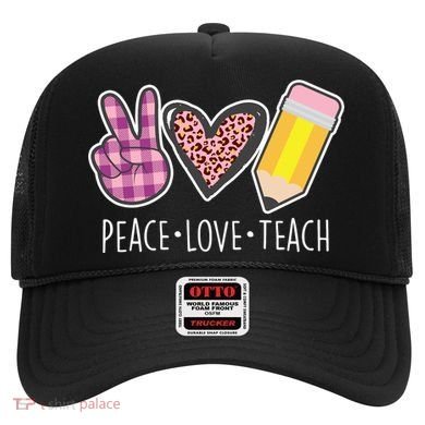Peace Love Teach Plaid and Leopard Prints Hat