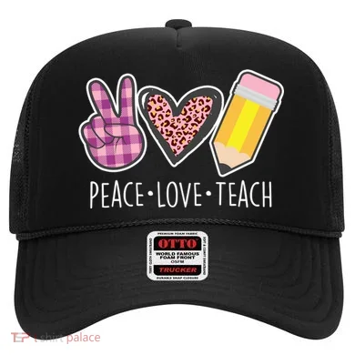 Peace Love Teach Plaid and Leopard Prints Hat