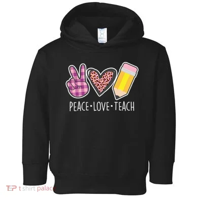 Peace Love Teach Plaid and Leopard Prints Toddler Hoodie