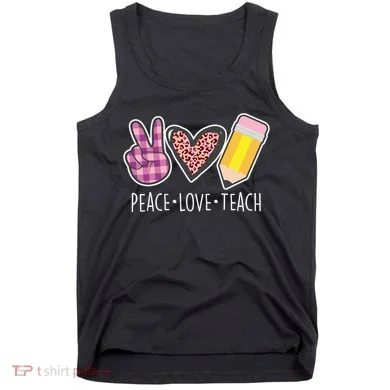 Peace Love Teach Plaid and Leopard Prints Tank Top