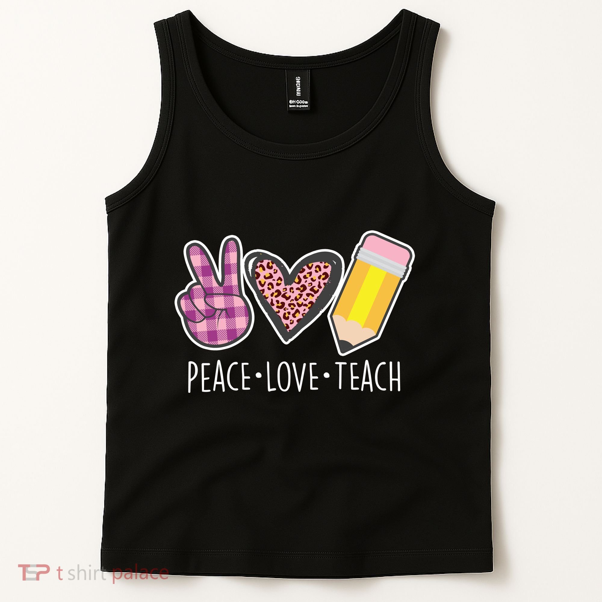 Peace Love Teach Plaid and Leopard Prints Tank Top