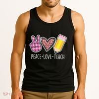 Peace Love Teach Plaid and Leopard Prints Tank Top thumb 3