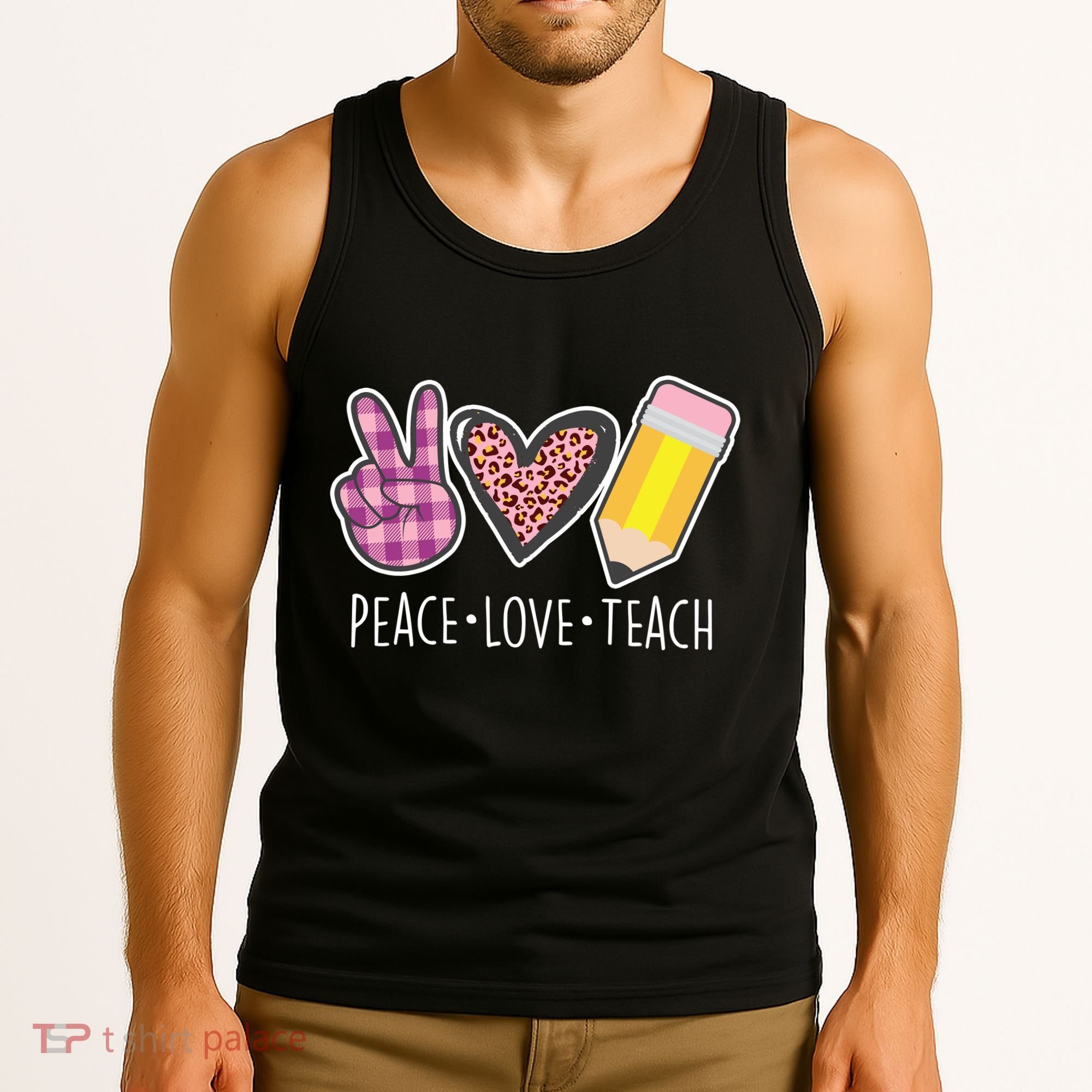 Peace Love Teach Plaid and Leopard Prints Tank Top