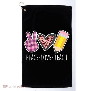 Peace Love Teach Plaid and Leopard Prints Golf Towel
